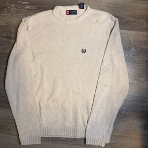 Chaps Est 1978 Mens Large Crewneck Sweater Beige Cotton Knit Pullover